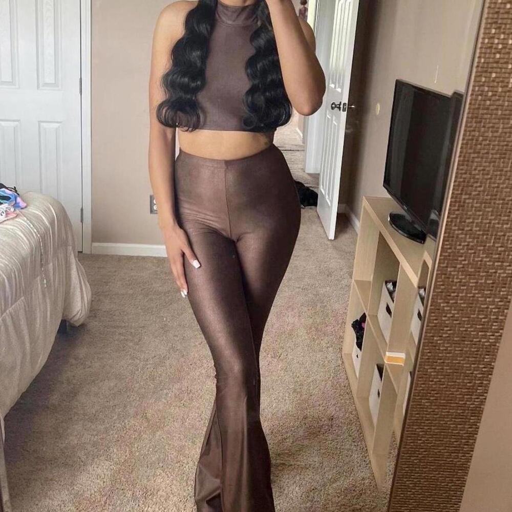 Fashion Nova brown flared pants and halter top set. Size XS  #flares